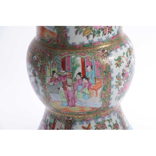 183 - A 19TH CENTURY CHINESE CANTON BULBOUS VASE decorated with panelled garden scenes and floral decorati... 