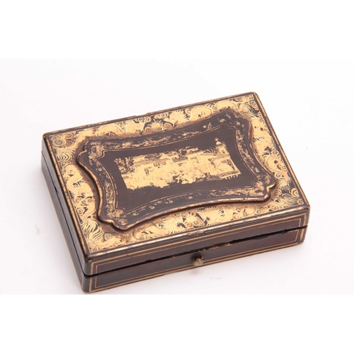 193 - A 19TH CENTURY CHINESE CARVED IVORY CARD CASE IN ORIGINAL LACQUER BOX, both sides carved in great de... 