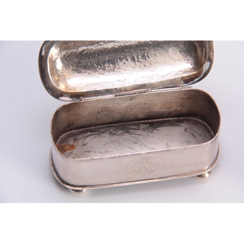 213 - A PAIR OF CHINESE SILVER DRESSING TABLE BOXES of plain bow ended rectangular form with pin designs t... 