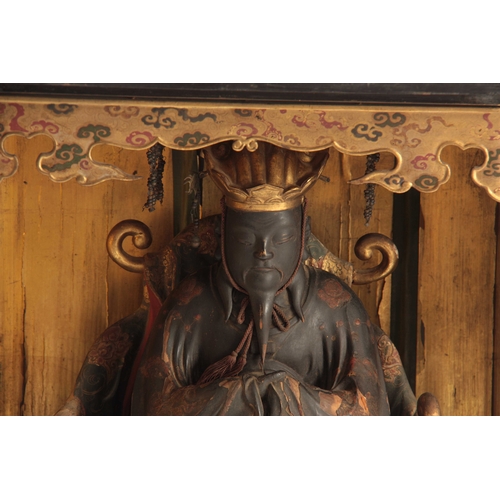 217 - A RARE 18TH CENTURY JAPANESE WOODEN LACQUERED ALTAR PIECE OF A SEATED BUDDHA SAT ON A SIMULATED TIGE... 