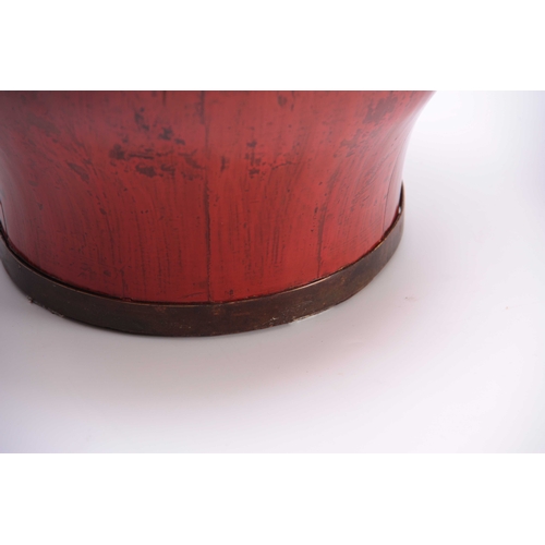 221 - A CHINESE CARVED HARDWOOD BRUSH POT 20cm high 20cm diameter 25cm diameter. A RED LAQUERRED BULBOUS W... 