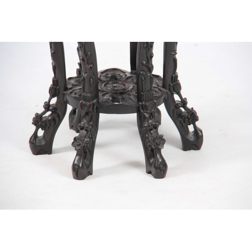 233 - A HARDWOOD CHINESE PLANT STAND WITH MARBLE INSET TOP, 81cm high, 47cm wide.