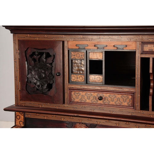 234 - AN IMPRESSIVE MEIJI PERIOD JAPANESE INLAID ROLLTOP DESK finely inlaid with various exotic woods and ... 