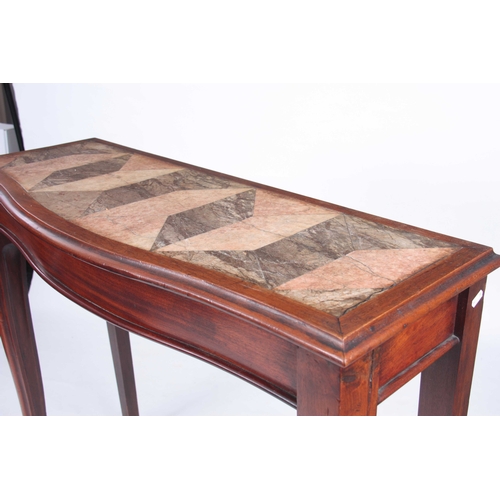 236 - A 19TH CENTURY ANGLO CHINESE HARDWOOD SERPENTINE ALTAR TABLE with segmented marble top; standing on ... 