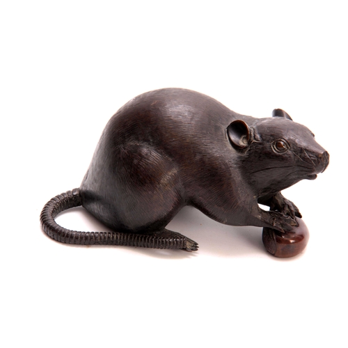 244 - A LIFESIZE JAPANESE MEIJI PERIOD PATINATED BRONZE SCULPTURE modelled as a rat with nut, character ma... 