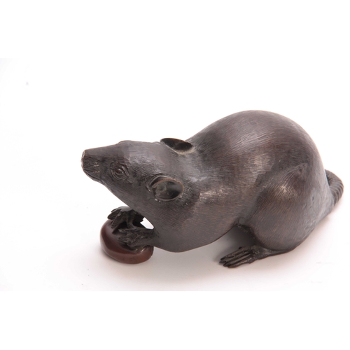 244 - A LIFESIZE JAPANESE MEIJI PERIOD PATINATED BRONZE SCULPTURE modelled as a rat with nut, character ma... 