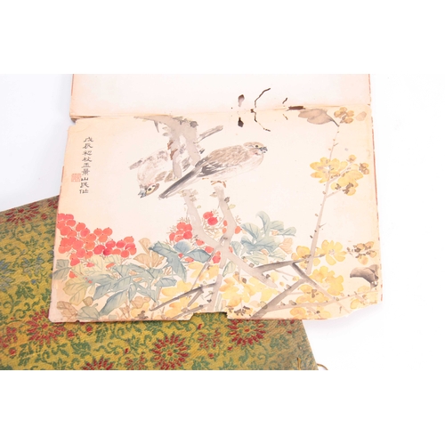 253 - A FOLDING PAPER PORTFOLIO OF SIGNED CHINESE WATERCOLOUR DRAWINGS depicting bird and floral panels to... 