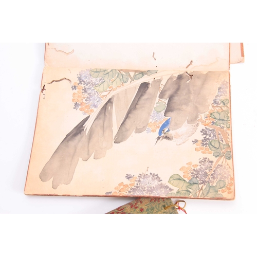 253 - A FOLDING PAPER PORTFOLIO OF SIGNED CHINESE WATERCOLOUR DRAWINGS depicting bird and floral panels to... 