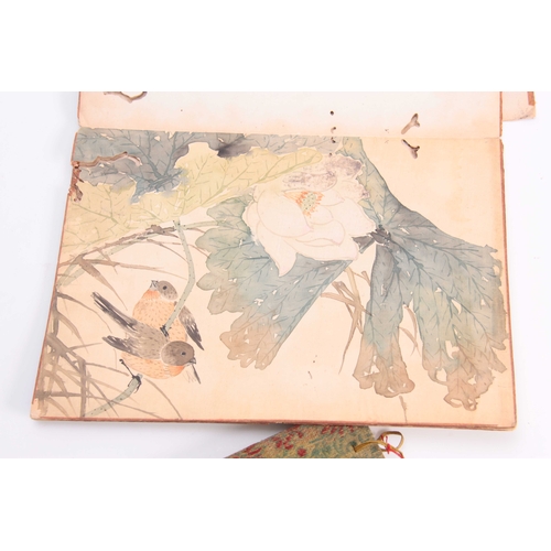 253 - A FOLDING PAPER PORTFOLIO OF SIGNED CHINESE WATERCOLOUR DRAWINGS depicting bird and floral panels to... 