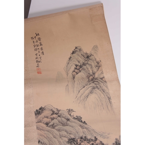 254 - A PAIR OF 19TH CENTURY CHINESE SIGNED WATERCOLOUR DRAWINGS depicting mountainous landscape scenes - ... 