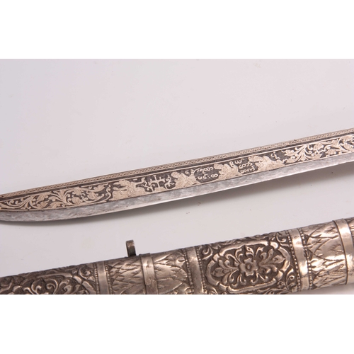 261 - AN IMPRESSIVE 19TH CENTURY INDIAN SILVER PRESENTATION SWORD WITH SECTIONAL SCABBARD the tapering han... 