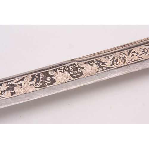 261 - AN IMPRESSIVE 19TH CENTURY INDIAN SILVER PRESENTATION SWORD WITH SECTIONAL SCABBARD the tapering han... 