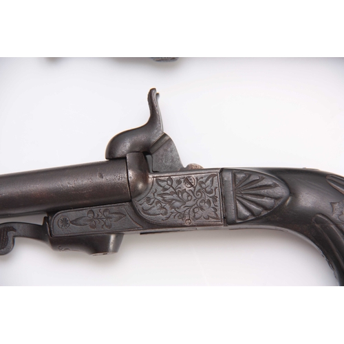 275 - A PAIR OF 19TH CENTURY FRENCH DOUBLE BARREL PISTOLS BY P. BOISSY with pinfire action and drop-down t... 