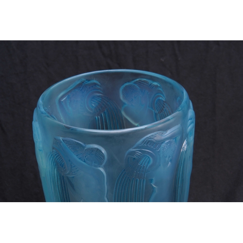 28 - R.LALIQUE, FRANCE A 20TH CENTURY OPALESCENT AND BLUE STAINED DANAIDES VASE decorated with nude water... 