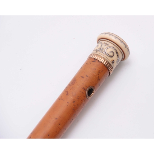 290 - A RARE LATE 17TH CENTURY IVORY PIQUE WORK WALKING CANE FITTED WITH A VINAIGRETTE POMEL finely decora... 