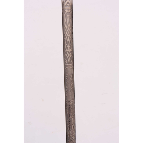 302 - A LATE 19TH CENTURY SILVER MOUNTED GENTLEMANS MALACCA SWORD STICK the ornate engraved tapering polis... 