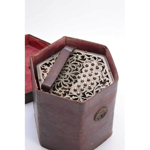 319 - A LATE 19th CENTURY CONCERTINA BY CHARLES JEFFRIES having pierced nickel ends with 37 nickel buttons... 