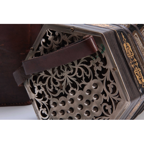 319 - A LATE 19th CENTURY CONCERTINA BY CHARLES JEFFRIES having pierced nickel ends with 37 nickel buttons... 