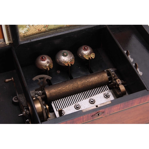 321 - A LATE 19th CENTURY SWISS CYLINDER MUSIC BOX the case with simulated rosewood and inlaid decoration,... 