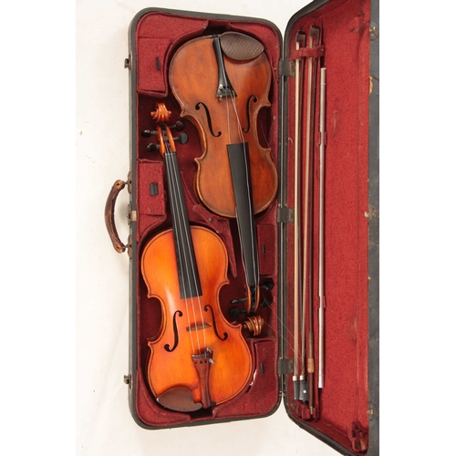 323 - AN ENGLISH FULLSIZE VIOLIN BY E. W. SAUNDERS dated London 1938 length of back 355mm AND ANOTHER FULL... 