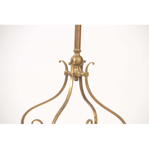 348 - A 19TH CENTURY GILT BRASS HANGING HALL LANTERN with scrolled supports above ring turned side columns... 