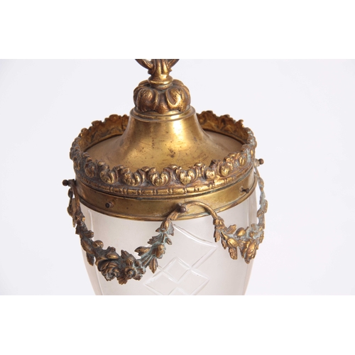 351 - AN EARLY 20TH CENTURY GILT CAST BRASS HANGING HALL LANTERN of inverted acorn shape with cut and fros... 