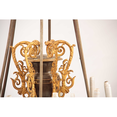 352 - AN IMPRESSIVE REGENCY BRONZE AND ORMOLU MOUNTED HANGING LIGHT FITTING IN THE STYLE OF MESSENGER & SO... 