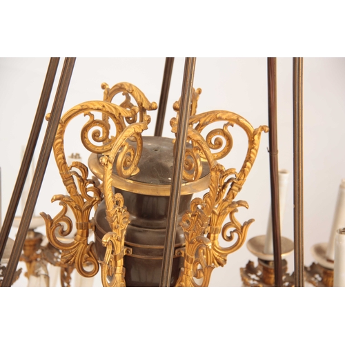 352 - AN IMPRESSIVE REGENCY BRONZE AND ORMOLU MOUNTED HANGING LIGHT FITTING IN THE STYLE OF MESSENGER & SO... 