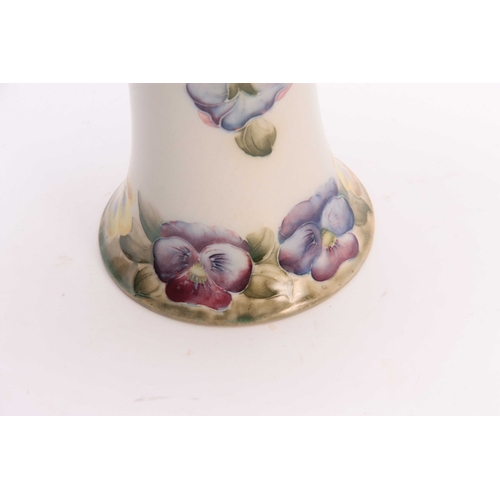 63 - A STYLISH MACINTYRE BURSLEM TWO-HANDLED FLARED TAPERING VASE DESIGNED BY WILLIAM MOORCROFT with colo... 