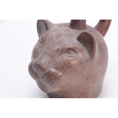 72 - A 20TH CENTURY COLIN BEEN POTTERY JUG MODELLED AS A LEOPARDS HEAD 20cm wide 19cm high.