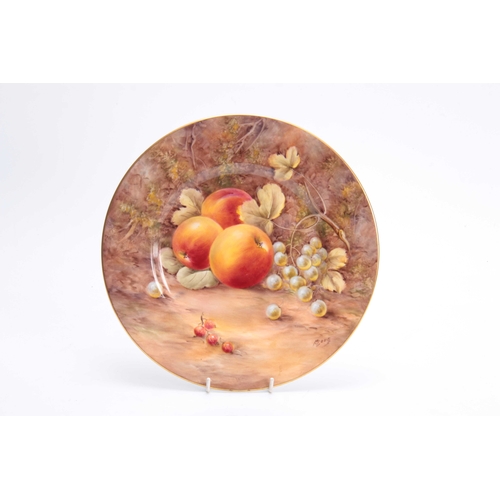 88 - A MID 20TH CENTURY ROYAL WORCESTER FRUIT CABINET PLATE decorated with ripe peaches and gooseberries ... 