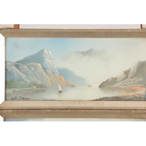 91 - MARTIN T WOOD  A PAIR OF OILS ON PORCELAIN PLAQUES mountainous river scenes with steamer and other s... 