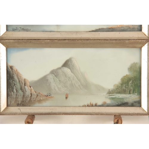 91 - MARTIN T WOOD  A PAIR OF OILS ON PORCELAIN PLAQUES mountainous river scenes with steamer and other s... 