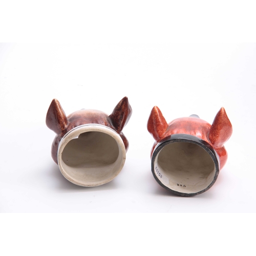 94 - TWO LATE 19th CENTURY STAFFORDSHIRE FOX HEAD STIRRUP CUPS both 13cm high