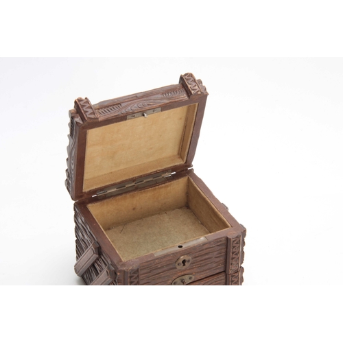 368 - A SWISS CARVED BLACK FOREST JEWELLERY BOX titled GRINDELWALD with lined double hinged back drawers 1... 