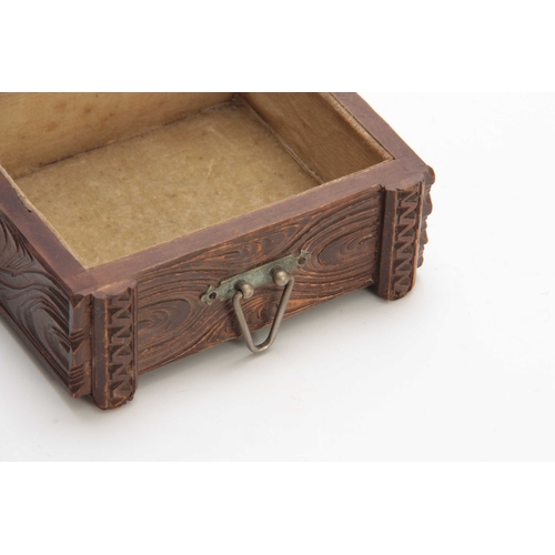 368 - A SWISS CARVED BLACK FOREST JEWELLERY BOX titled GRINDELWALD with lined double hinged back drawers 1... 