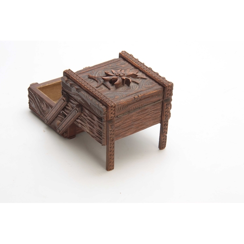 368 - A SWISS CARVED BLACK FOREST JEWELLERY BOX titled GRINDELWALD with lined double hinged back drawers 1... 