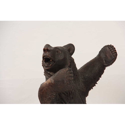 395 - AN INTERESTING PAIR OF LATE 19TH CENTURY SWISS CARVED BLACK FOREST STANDING BEARS with glass eyes 80... 