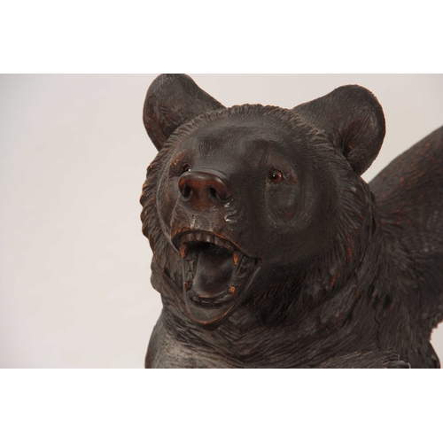 395 - AN INTERESTING PAIR OF LATE 19TH CENTURY SWISS CARVED BLACK FOREST STANDING BEARS with glass eyes 80... 