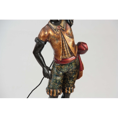 400 - A LATE 19th EARLY 20th CENTURY ITALIAN CARVED POLYCHROME AND PARCEL GILT BLACKAMOOR TABLE LAMP model... 