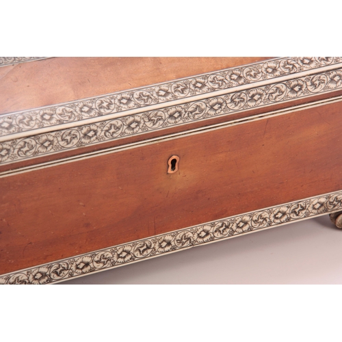 405 - A FINE 19TH CENTURY VIZAGAPATAM ANGLO INDIAN IVORY AND SANDALWOOD JEWELLERY CASKET with gadrooned mo... 