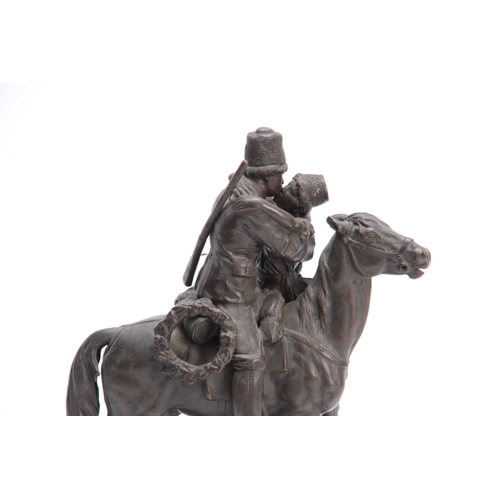 411 - ALBERT MORITZ WOLFF (1854 - 1923) A 19TH CENTURY RUSSIAN BRONZE depicting a cossack on horseback say... 