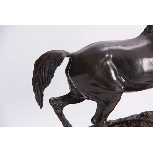 433 - P. J. MENE   A 19TH CENTURY BRONZE EQUESTRIAN SCULPTURE realistically modelled on a naturalistic bas... 