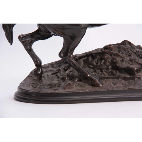 433 - P. J. MENE   A 19TH CENTURY BRONZE EQUESTRIAN SCULPTURE realistically modelled on a naturalistic bas... 