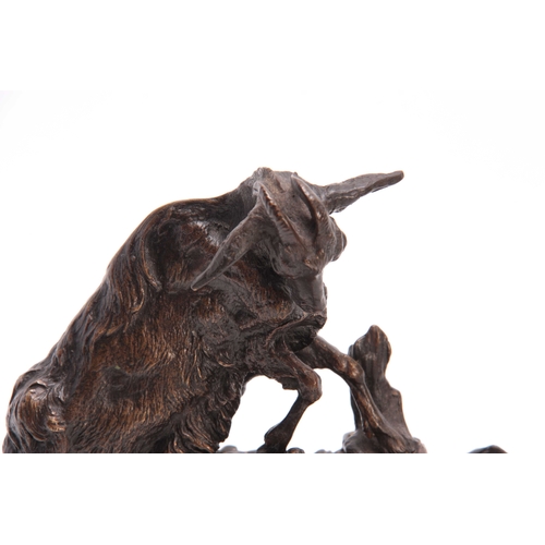 439 - PIERRE-JULES MENE A LATE 19th CENTURY FRENCH PATINATED BRONZE GROUP modelled as a nanny goat with he... 