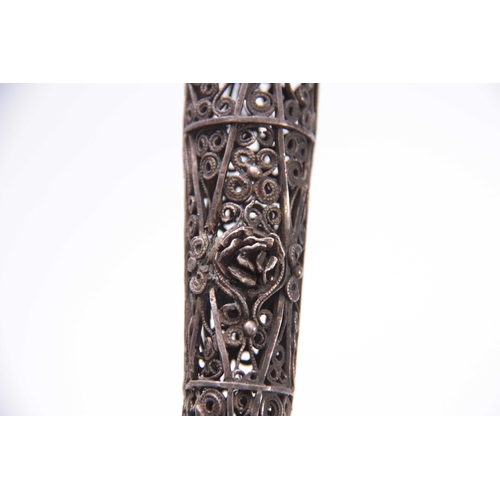 442 - A LATE 19TH CENTURY RUSSIAN SILVER YAD / TORAH POINTER the lion finial with filigree scrollwork hand... 