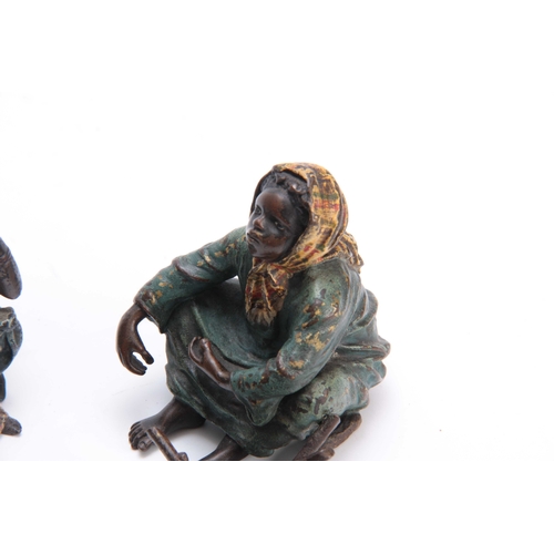 467 - ATT. FRANZ BERGMAN AN EARLY 20th CENTURY AUSTRIAN COLD PAINTED BLACKAMOOR BRONZE GROUP modelled as t... 