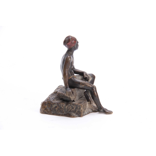 468 - FRANZ BERGMAN AN EARLY 20th CENTURY AUSTRIAN COLD PAINTED BLACKAMOOR BRONZE modelled as a young boy ... 