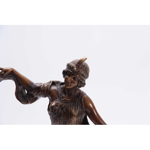 475 - ARMAND GODARD AN ART DECO BRONZE SCULPTURE OF A YOUNG LADY - signed A. Godard mounted on a white mar... 