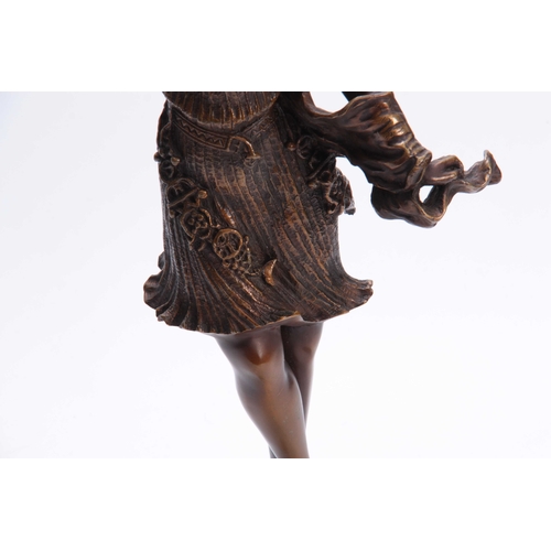 475 - ARMAND GODARD AN ART DECO BRONZE SCULPTURE OF A YOUNG LADY - signed A. Godard mounted on a white mar... 